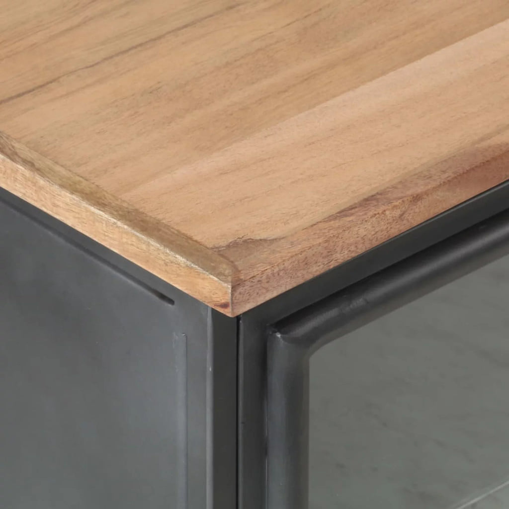 Gray Acacia Wood Bedside Cabinet with Glass Door M660678