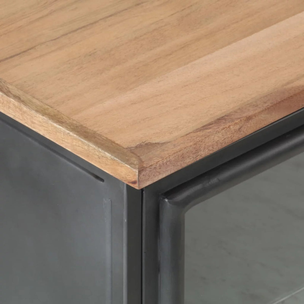 Gray Acacia Wood Bedside Cabinet with Glass Door M660678