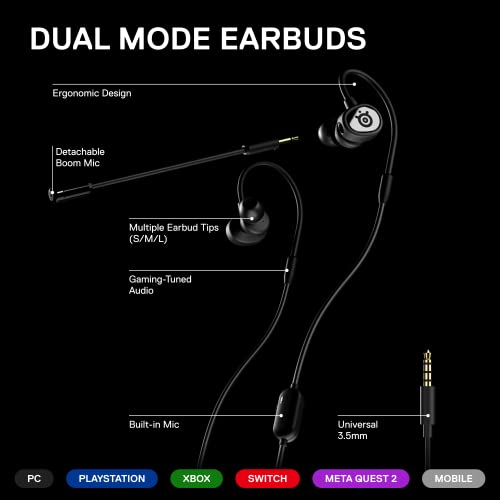 Black in-Ear Mobile Gaming Headset with Detachable Boom Mic W338