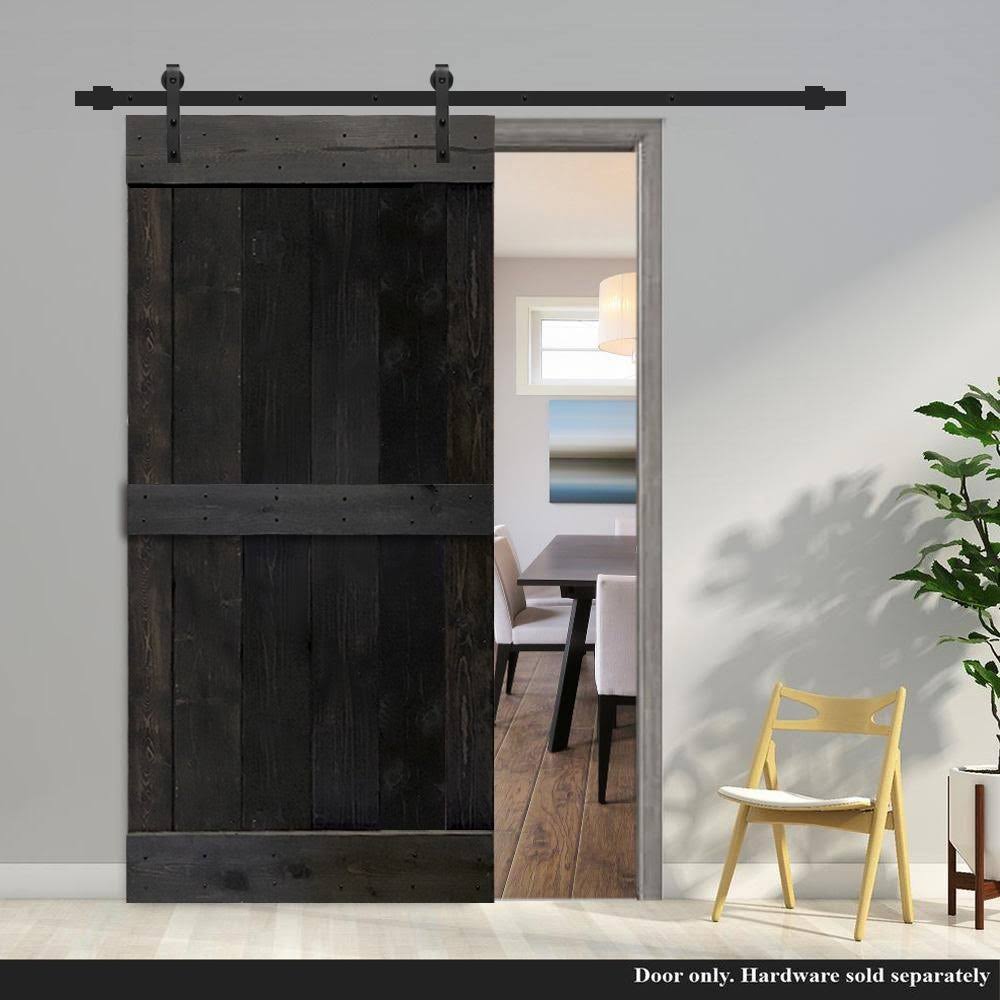 Charcoal Black Solid Wood Interior Sliding Barn Door 38 x 84 N6465