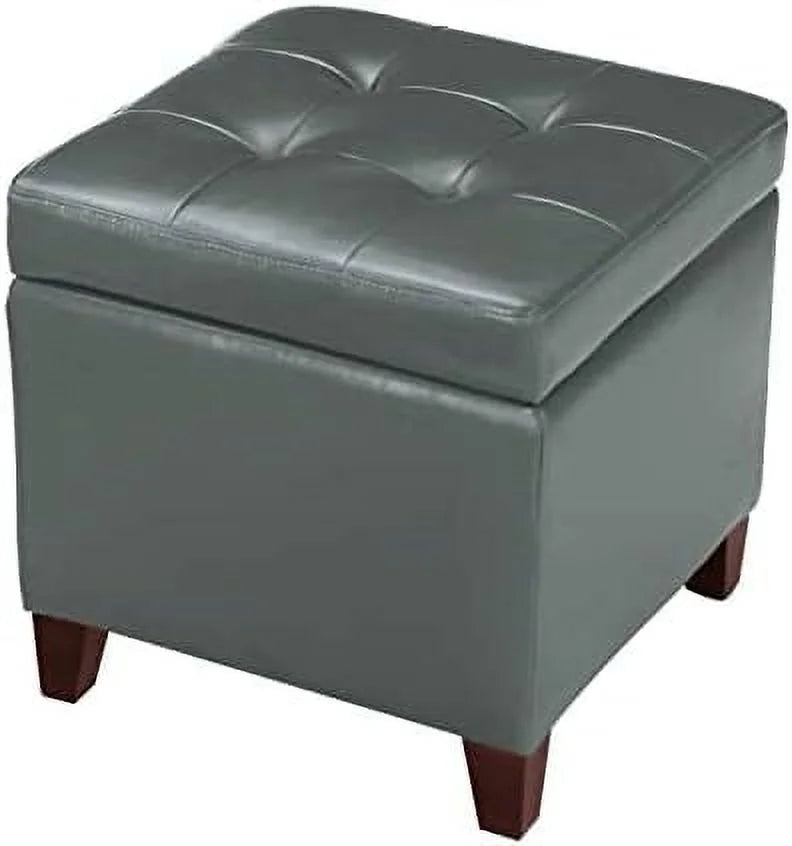 Tufted Leather Square Ottoman with Hinged Lid O75939