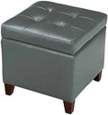 Tufted Leather Square Ottoman with Hinged Lid O75939