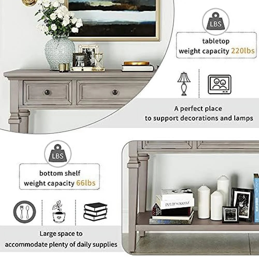 Small Entryway Console Table with 3 Drawers Pine Wood Frame Z198