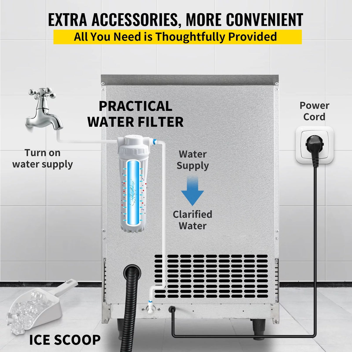 110V Commercial Ice Maker 440lbs/24H Stainless Steel N744402