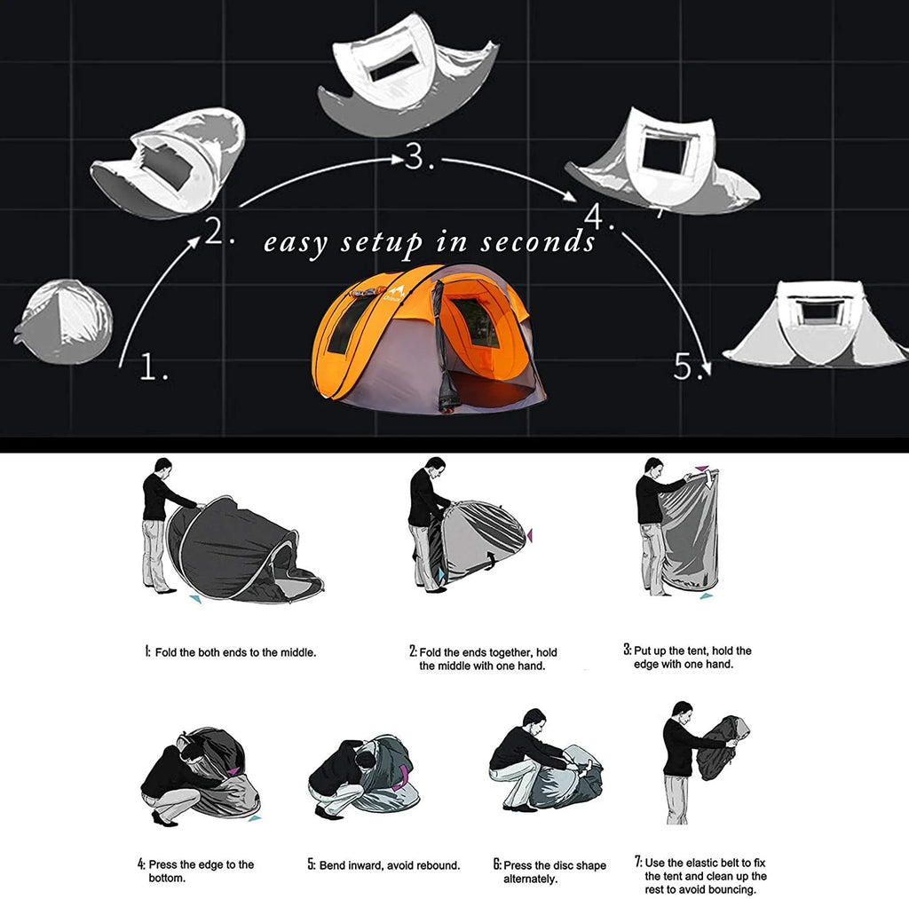 X-large Pop Up Dome Tent 5-6 Person with Carrying Bag Grey O788876