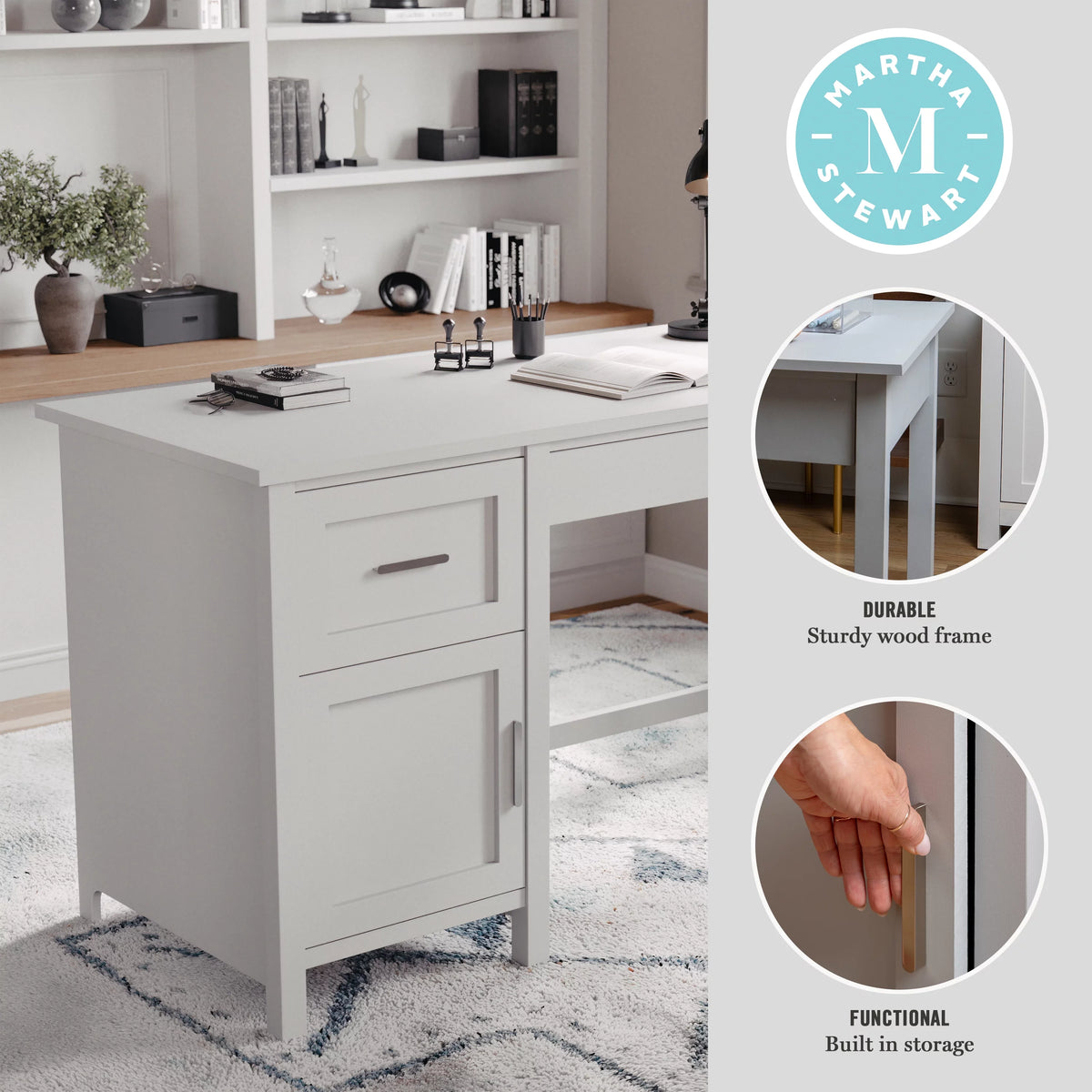 Gray Shaker Style Home Office Desk with Storage E5755