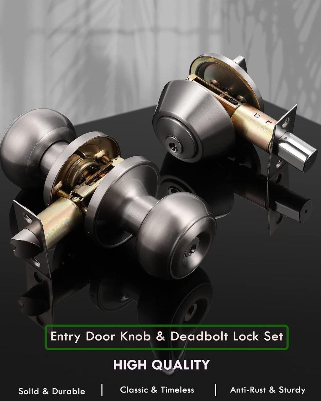 5 Pack Entry Door Knob and Single Cylinder Deadbolt Combo Pack in Satin Nickel A547