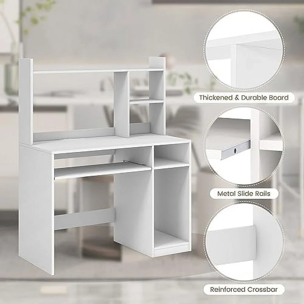 White Desk with Hutch and Charging Station S773