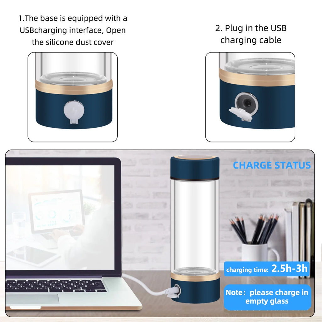 420ml Rechargeable Hydrogen Bottle Glass Cup J2504