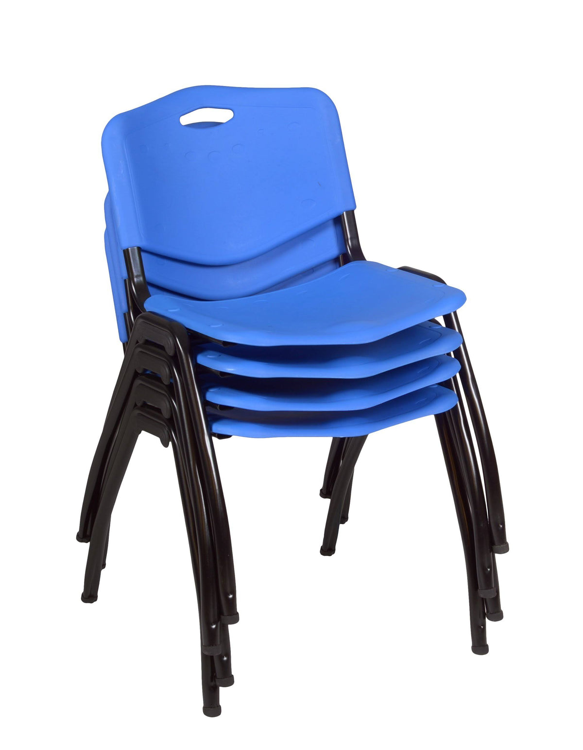 30x22 Round Breakroom Table Grey & 4 Stack Chairs Blue O5793