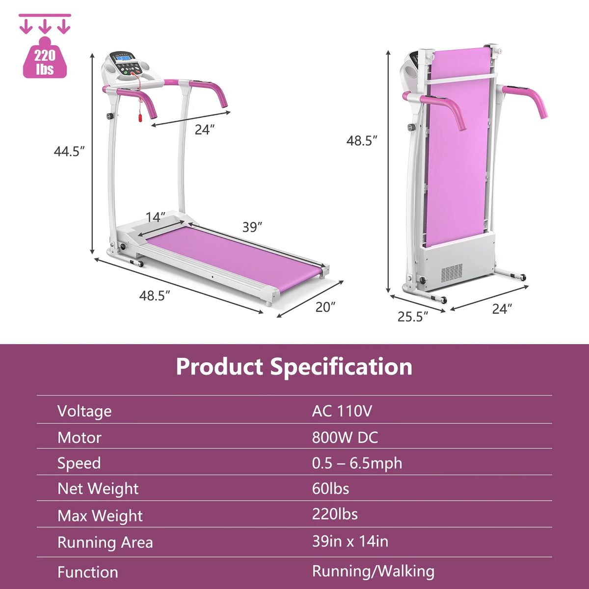 800W Folding Electric Treadmill K69266
