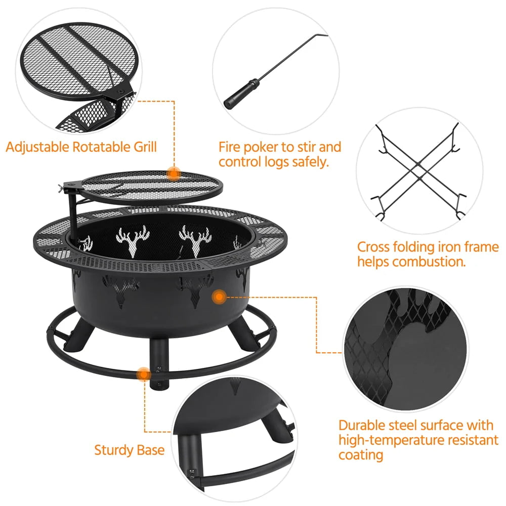 32” Round Wood Burning Fire Pit K359