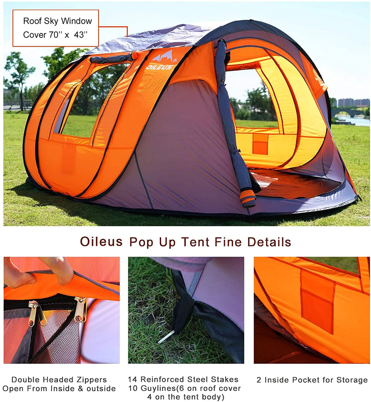 X-large Pop Up Dome Tent 5-6 Person with Carrying Bag Grey O788876