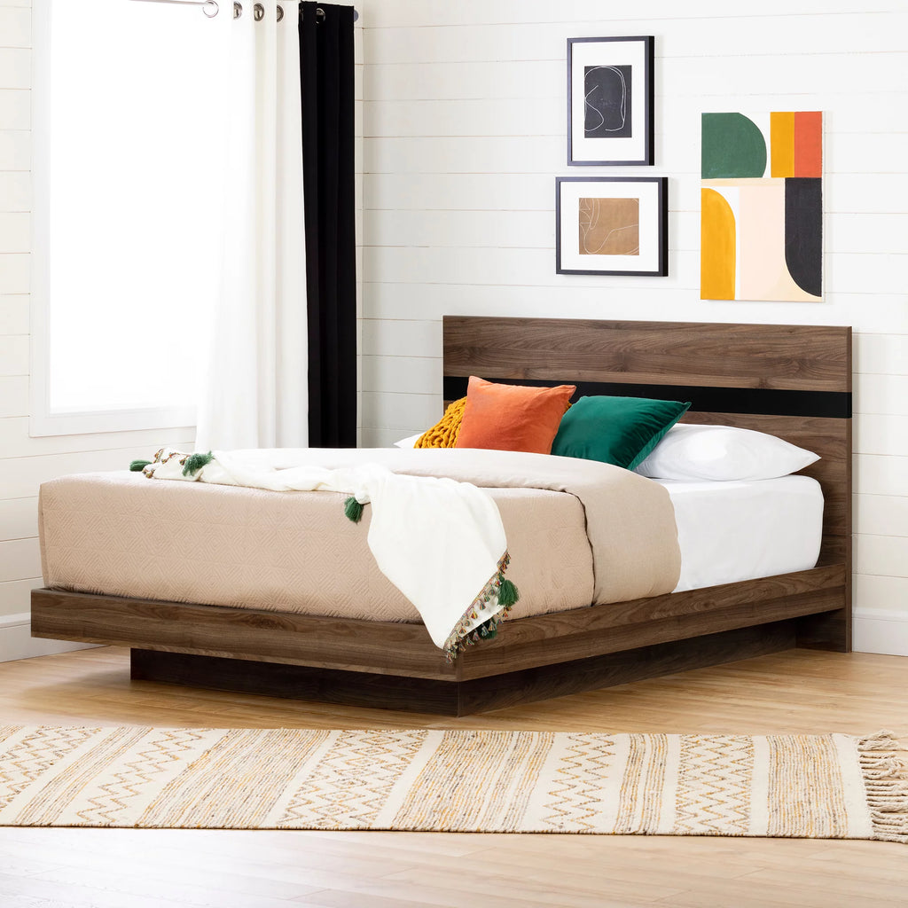 Natural Walnut and Matte Black Complete Bed B57171