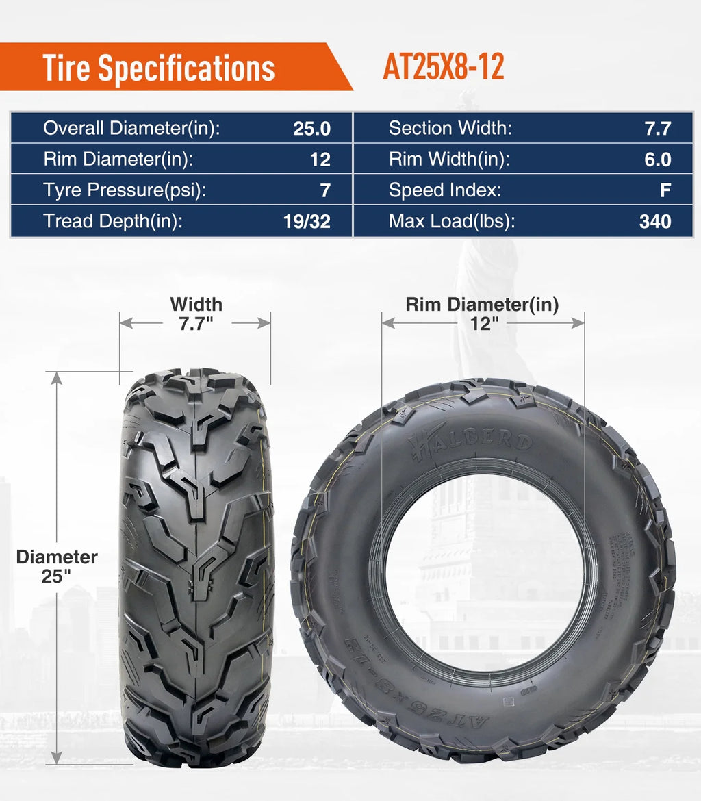Set of 4 ATV/UTV Tires 25x8-12 Front & 25x10-12 Rear 6PR All Terrain G8490