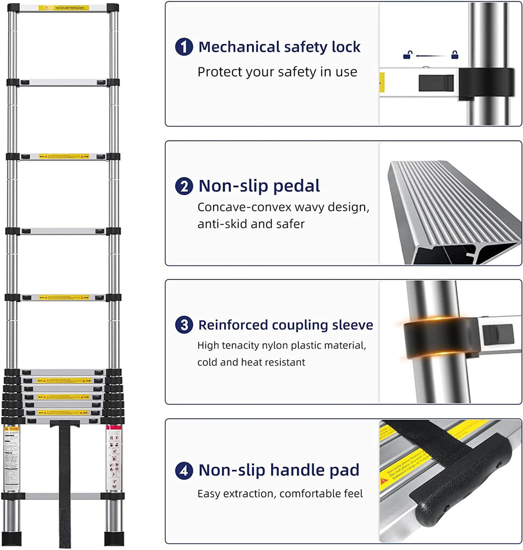 Telescoping Aluminum Extension Ladder, 330lbs Max Capacity C7341