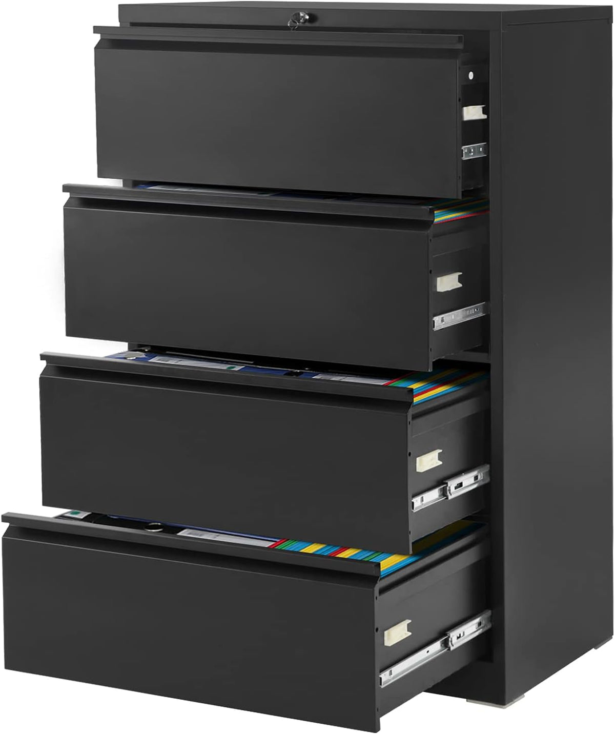 Black 4 Drawer Steel Lateral Filing Cabinet with Lock G324