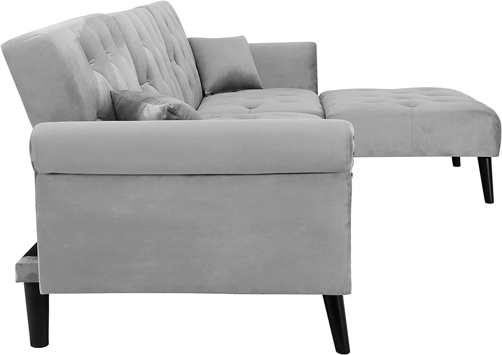 Light Grey Velvet Convertible Sleeper Sectional Sofa Bed K152