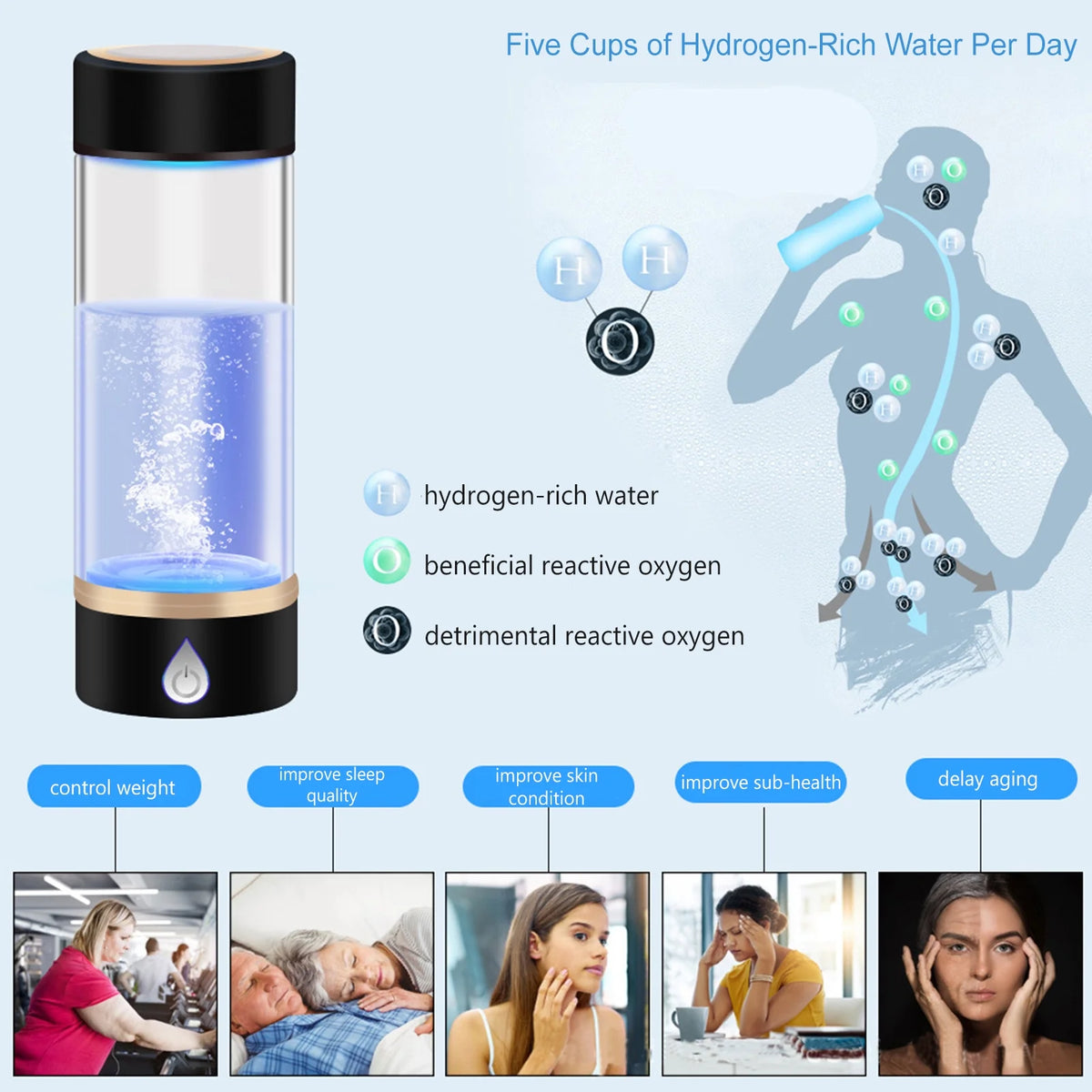420ml Rechargeable Hydrogen Bottle Glass Cup J2504