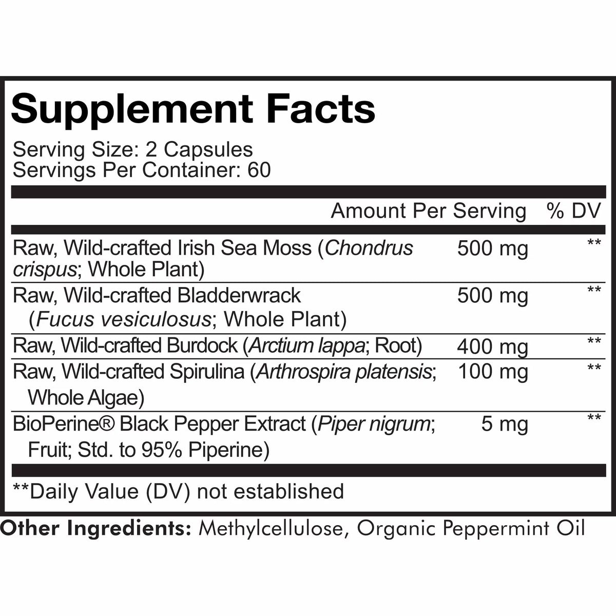 Irish Sea Moss, Bladderwrack, Burdock Root & Spirulina 120 ct Z8236