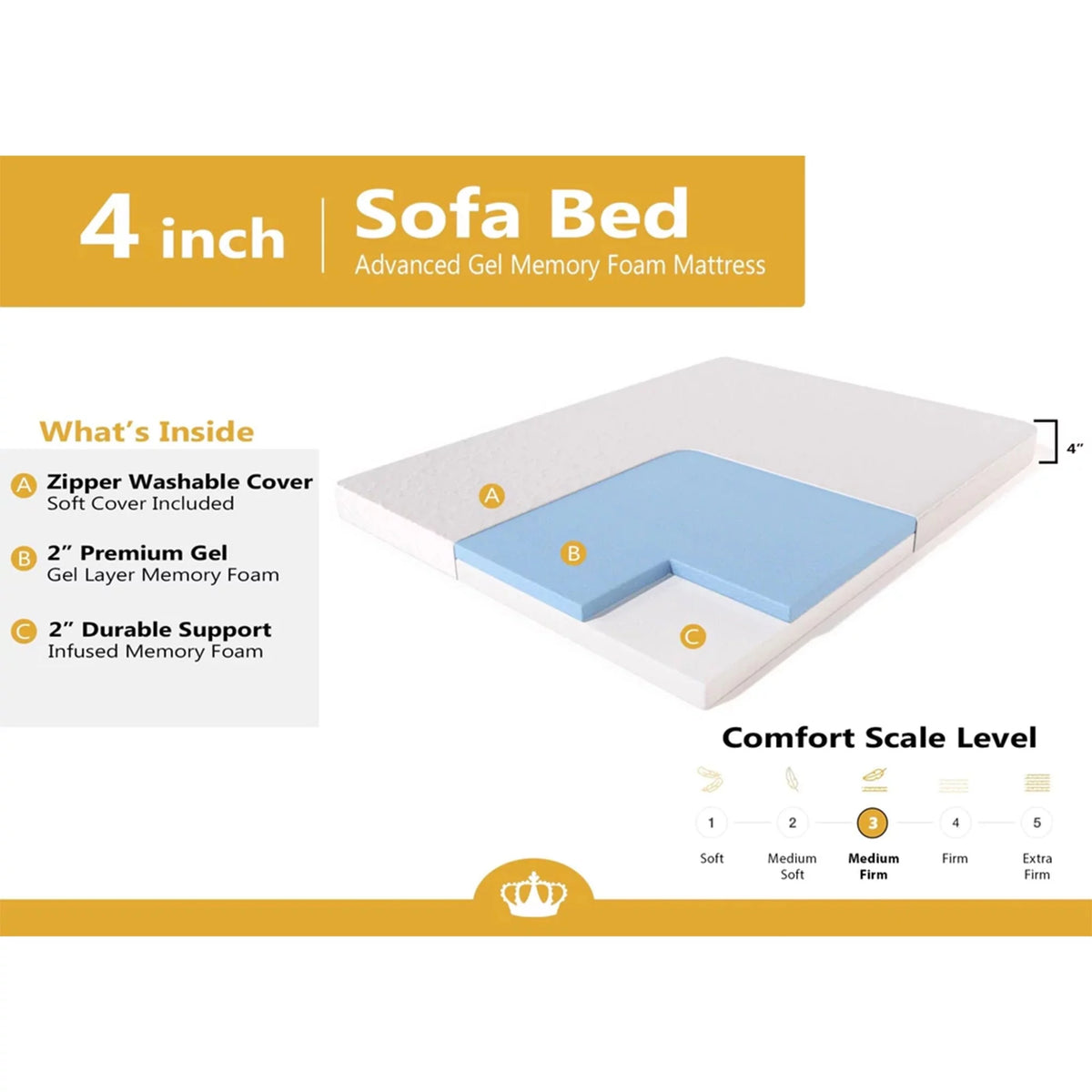 4-inch Cool Gel Memory Foam Mattress Queen Size G399005
