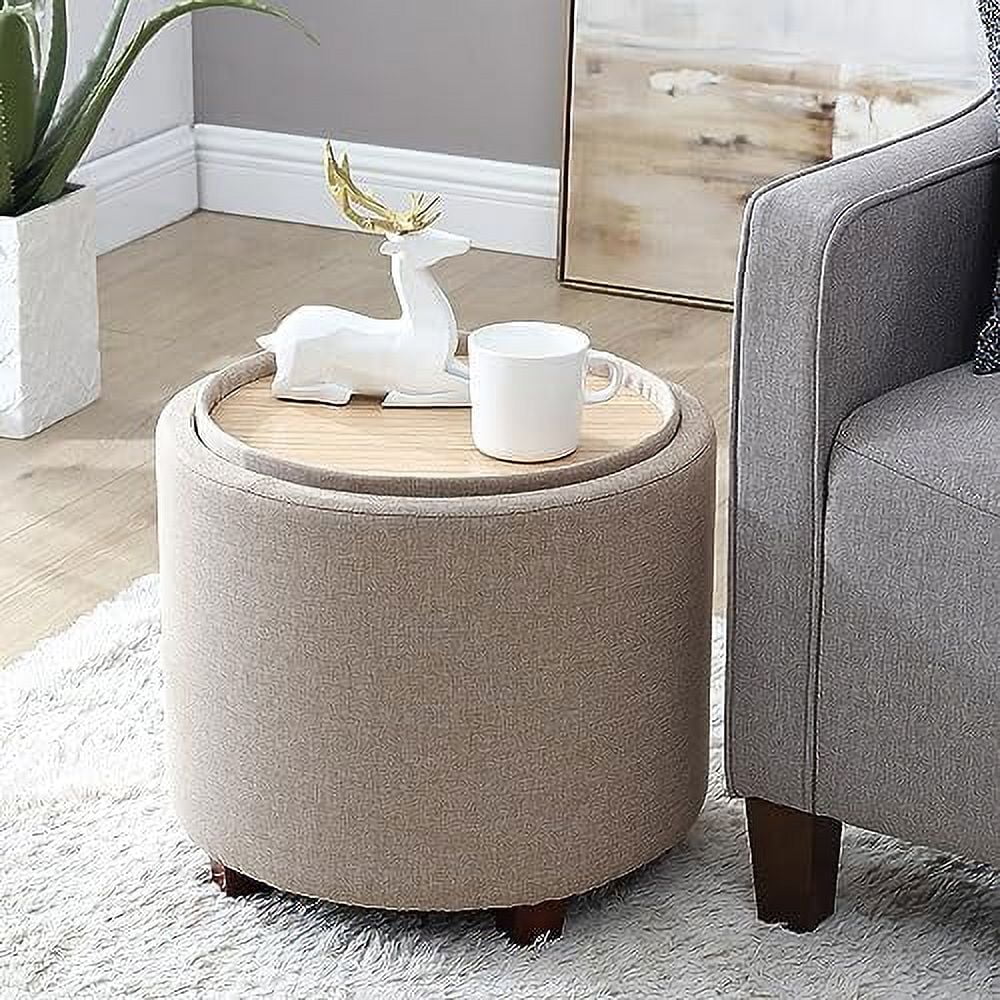 Round Velvet Ottoman with Lift Off Lid and Tray Lid G169424