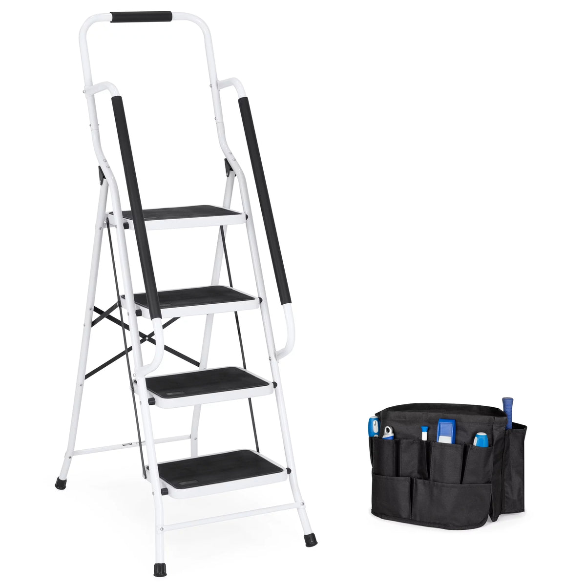 4-Step Portable Folding Anti-Slip Steel Ladder with Handrails M104952
