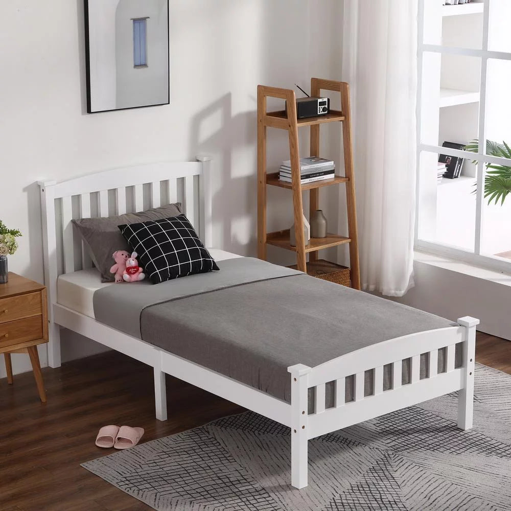 Gray Solid Pine Wood Twin Bed Frame with Headboard F871010