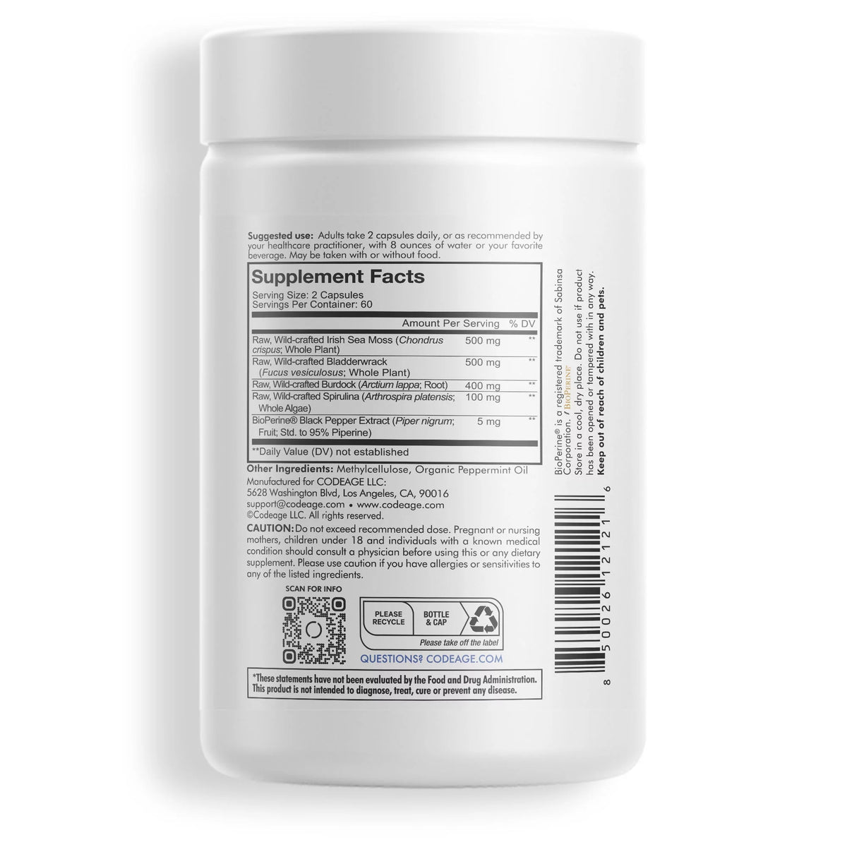 Irish Sea Moss, Bladderwrack, Burdock Root & Spirulina 120 ct Z8236