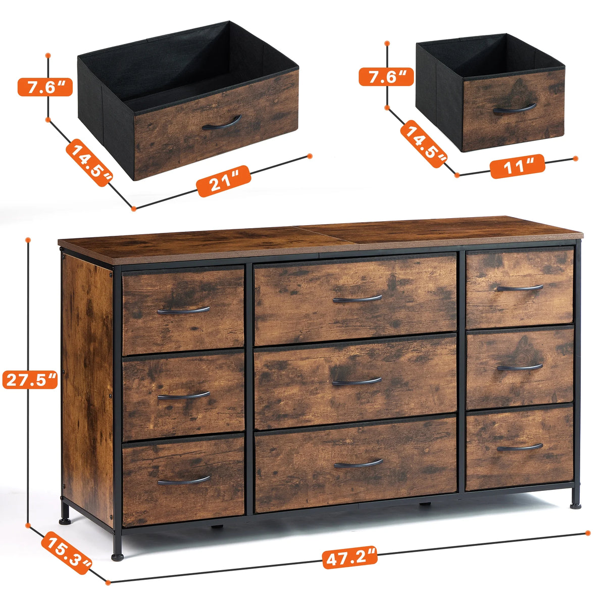 Black 9 Drawer Wide Dresser TV Stand S947647