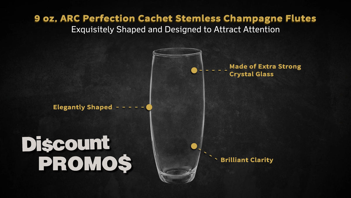 10 ARC Stemless Champagne Flutes Set, 9 oz. Clear V87974