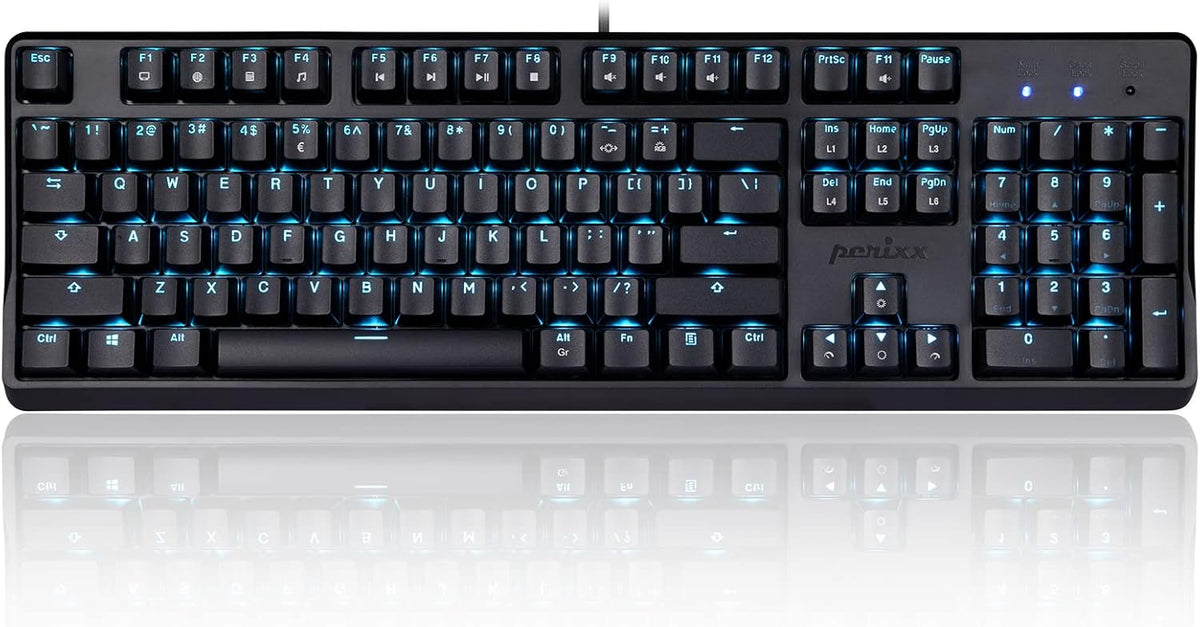 Mechanical Gaming Keyboard, Wired USB, RGB Backlighting, Clicky Gateron Blue Switches, US English, Pack of 2 I513391