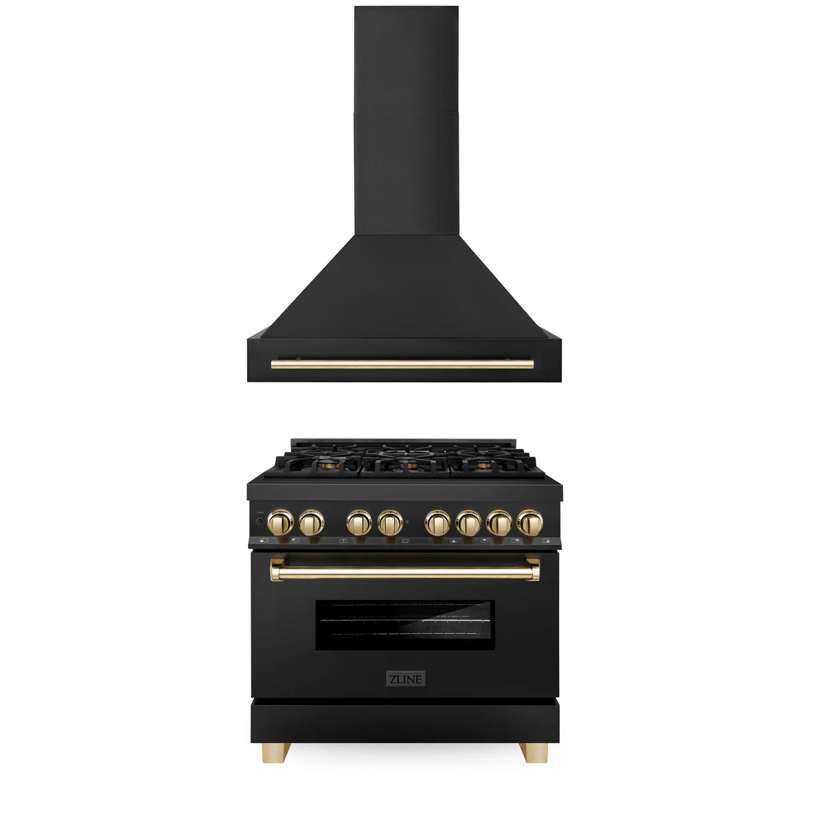 36 In. Dual Fuel Range and Range Hood in Black Stainless Steel V31894