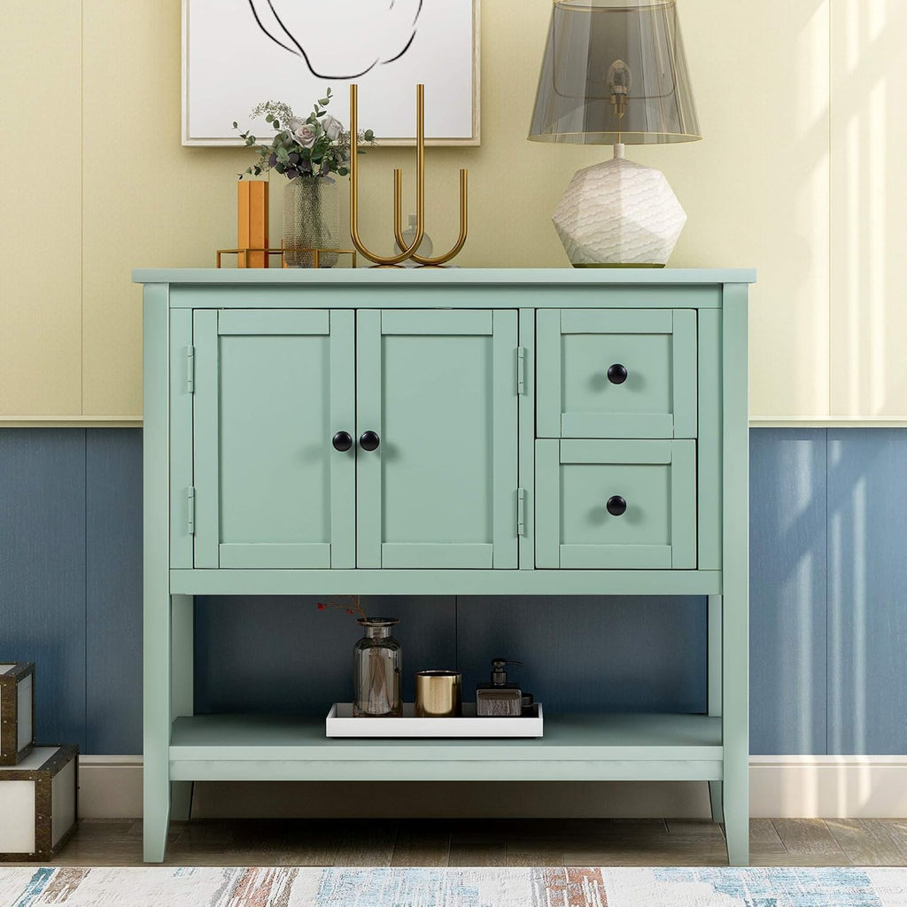 Espresso Wood Console Table with 2 Drawers, 2 Cabinets, 1 Shelf P40651