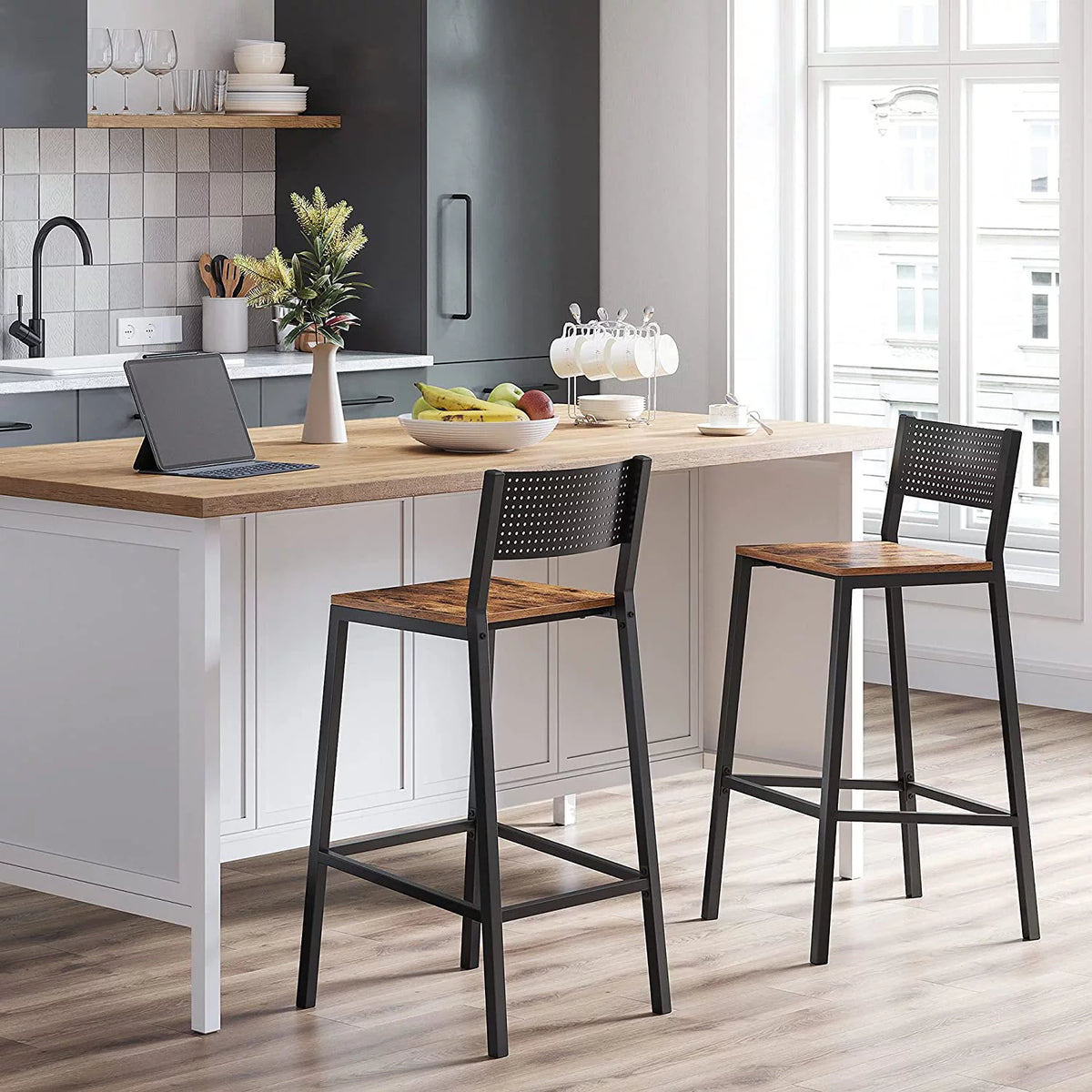 Set of 2 Bar Stools with Backrest K12149