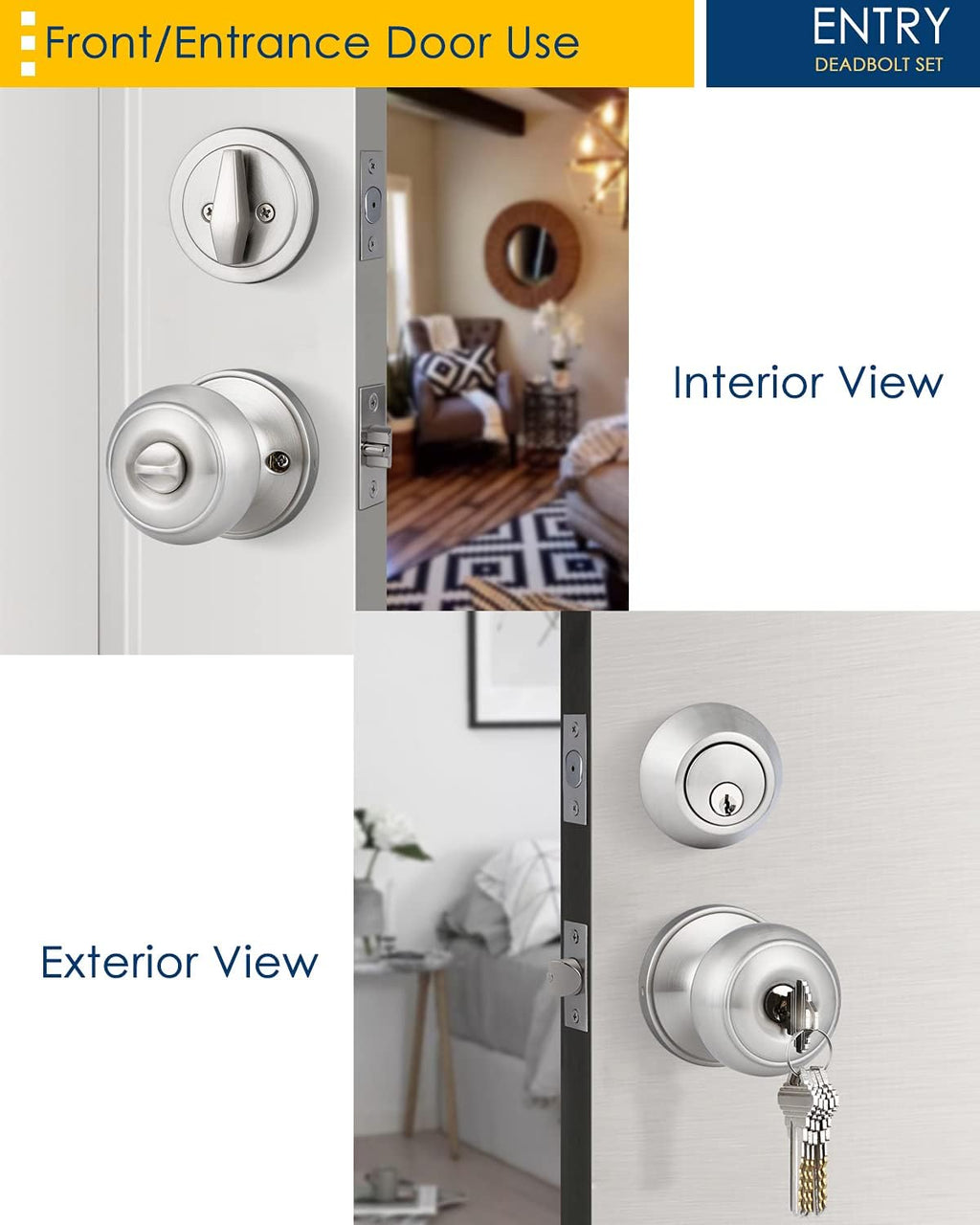 5 Pack Entry Door Knob and Single Cylinder Deadbolt Combo Pack in Satin Nickel A547