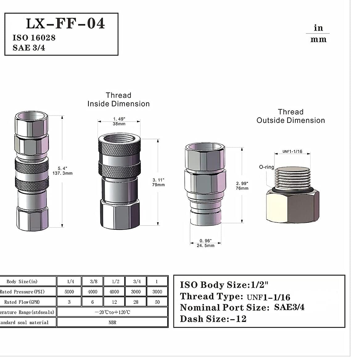 1/4 Flat Face Hydraulic Quick Connect Coupling Set with Black Dust Cap F8057
