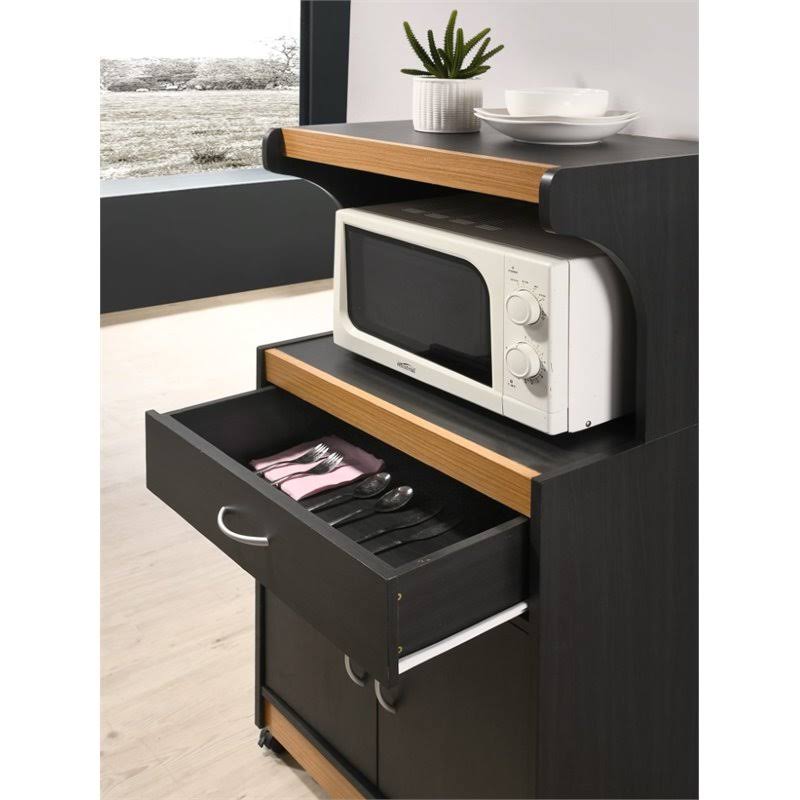 Black-Beech Microwave Kitchen Cart D804