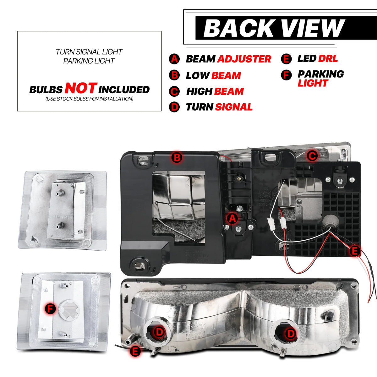 LED Tube Headlight Assembly with 6000K LED Bulbs C7447