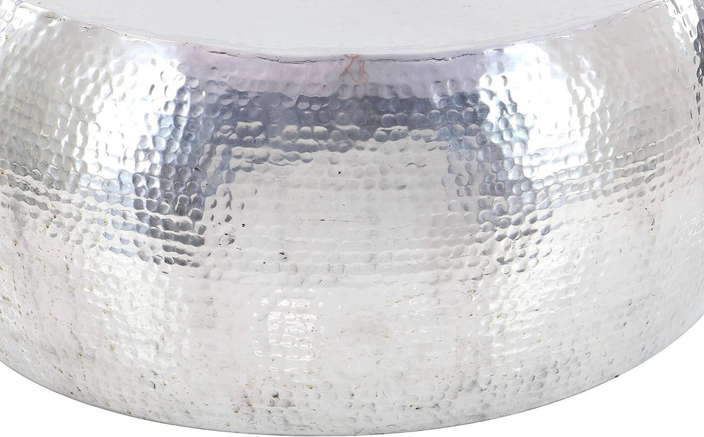 Aluminum Drum Shaped Coffee Table with Hammered Design V14930
