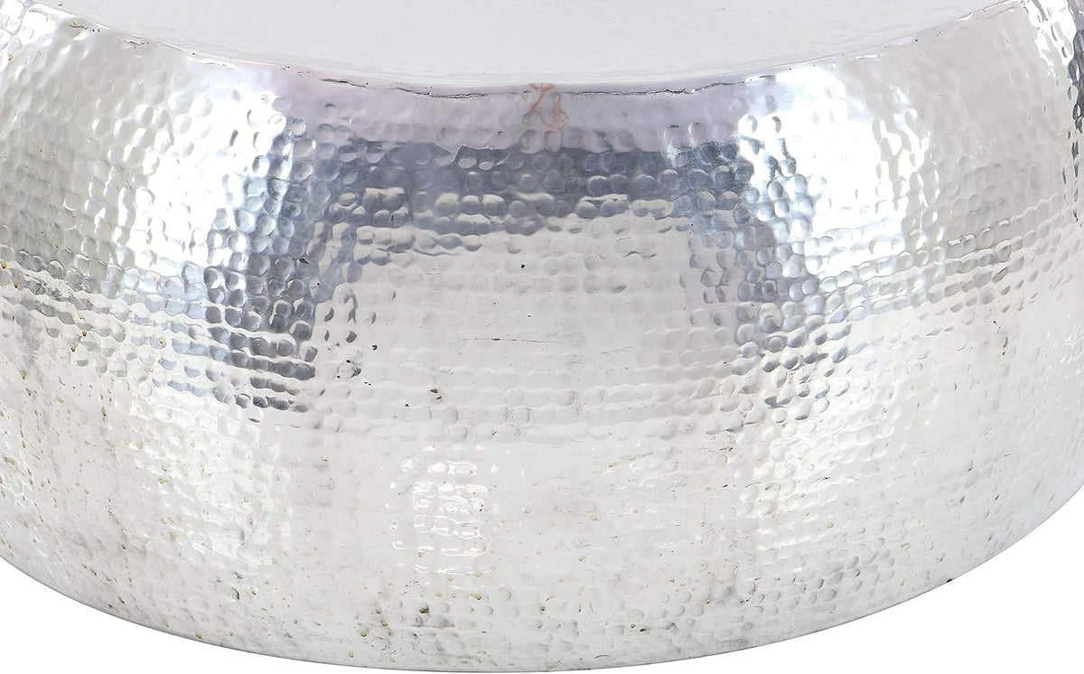 Aluminum Drum Shaped Coffee Table with Hammered Design V14930