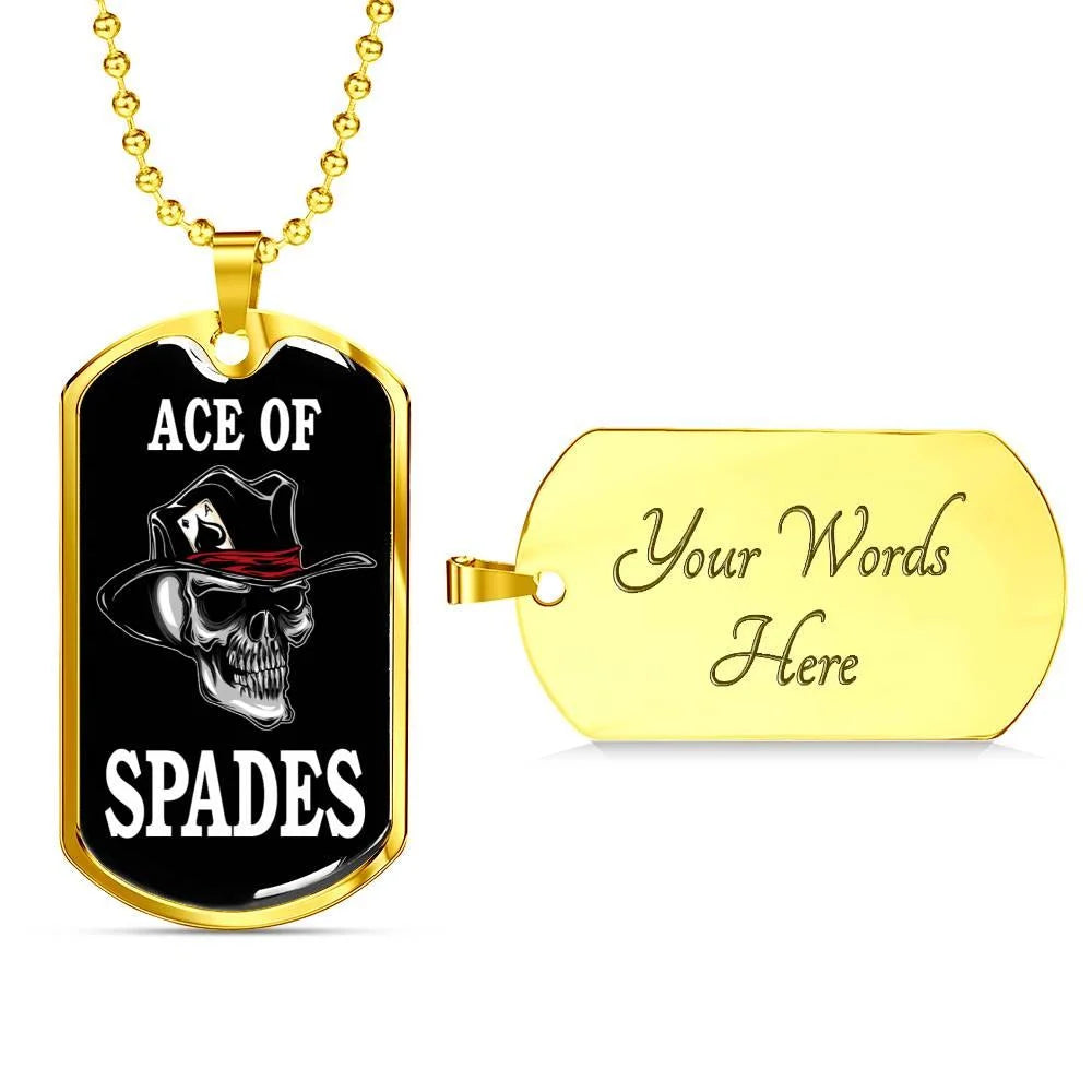 Skull Dog Tag Stainless Steel or 18k Gold 24" Chain I4689