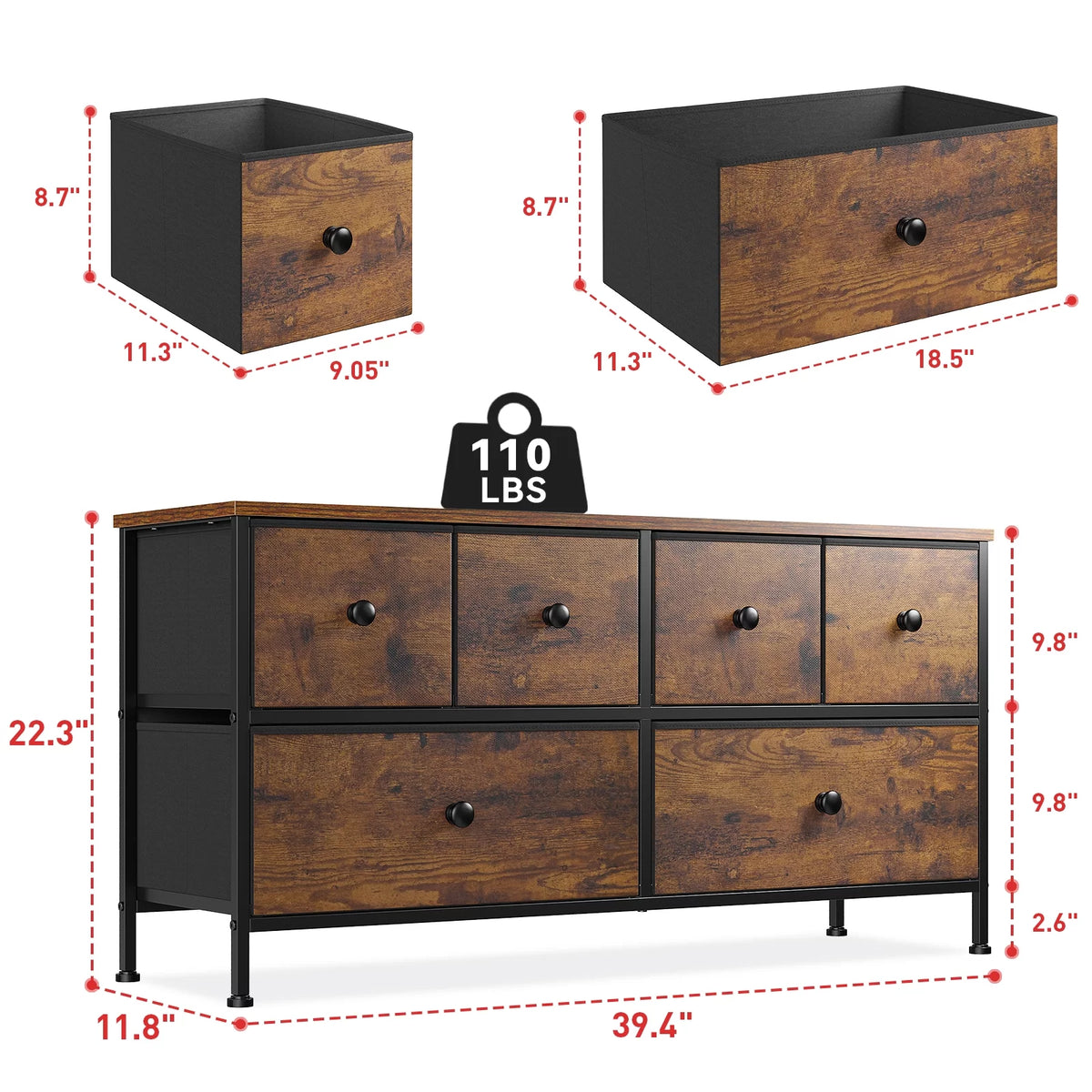 8 Drawer Fabric Dresser TV Stand with Outlet K3943