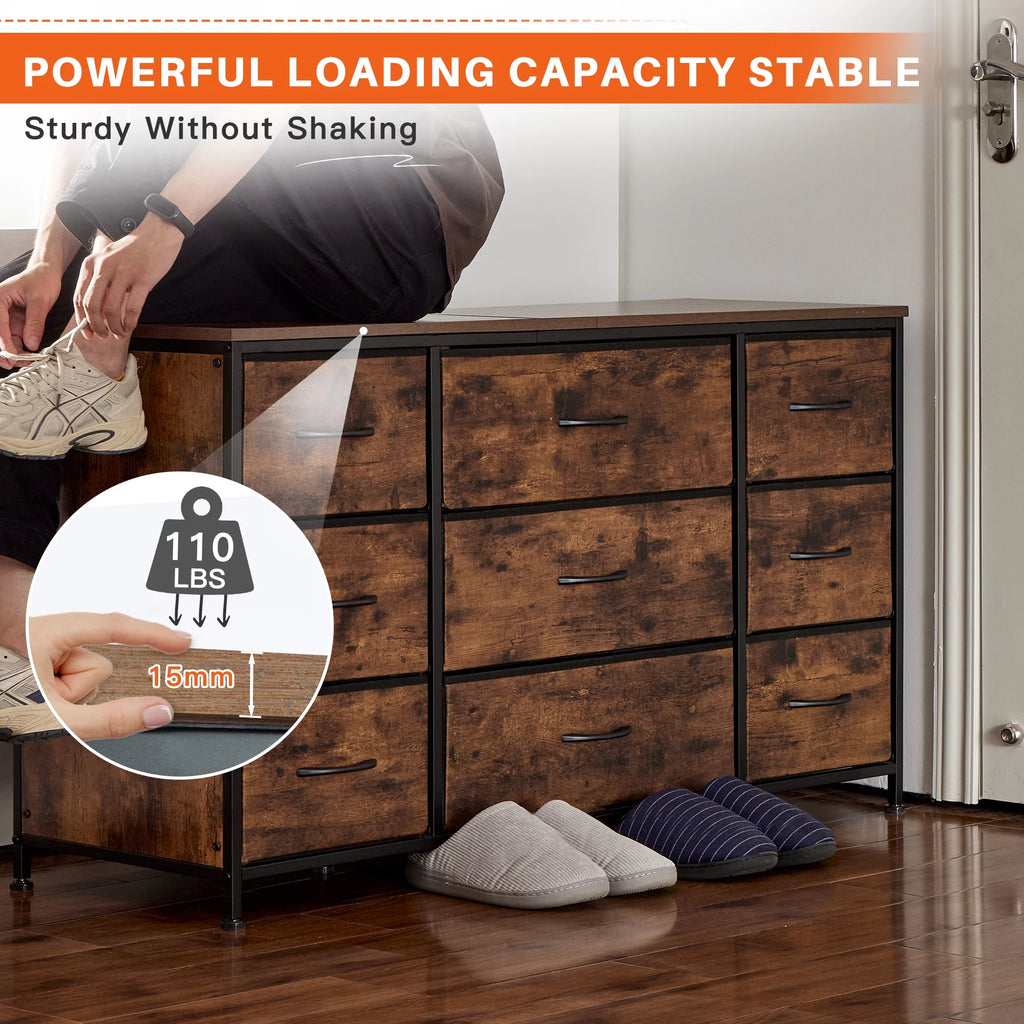 Black 9 Drawer Wide Dresser TV Stand S947647