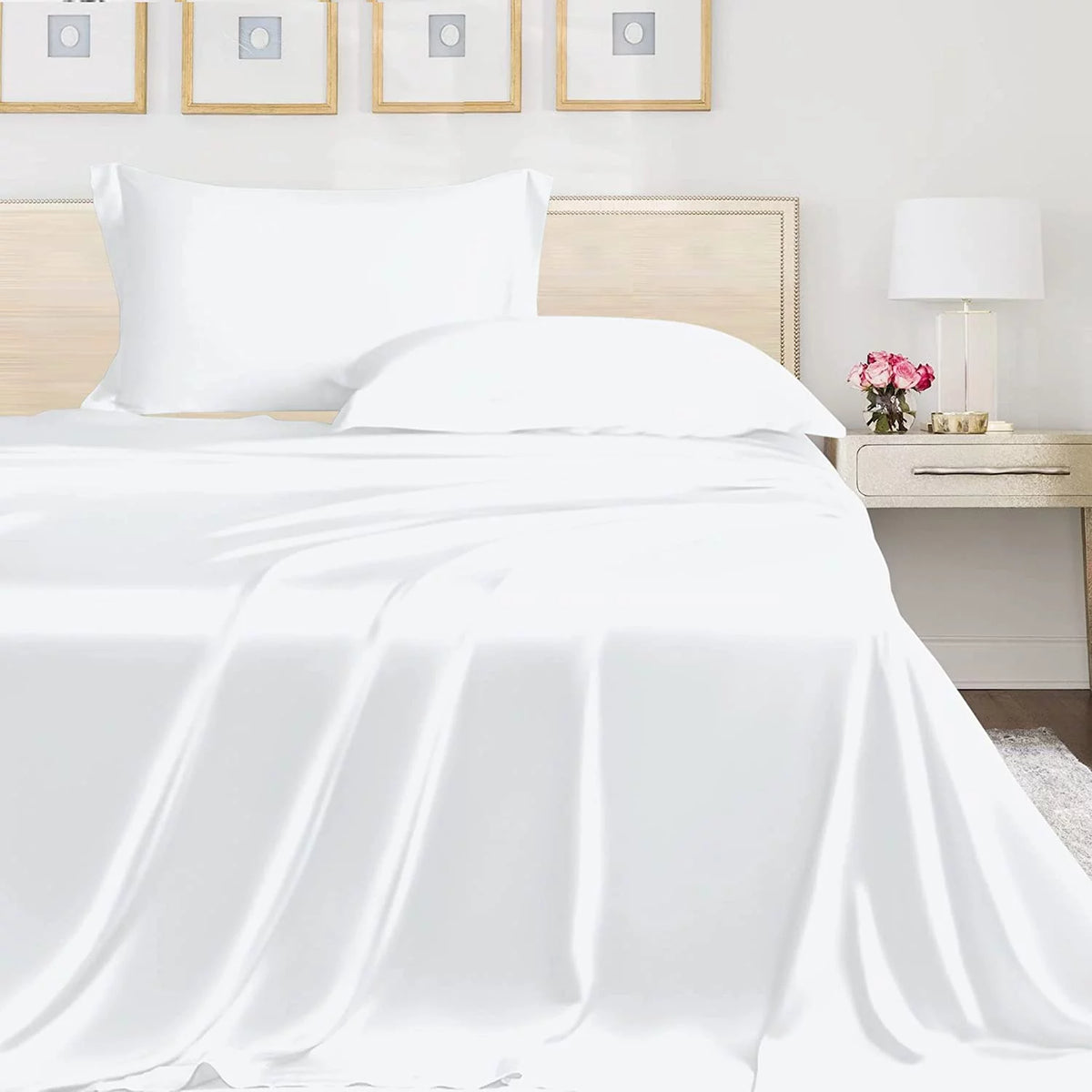 100% Organic Bamboo Silk White King Flat Sheet Pack of 2 G71425