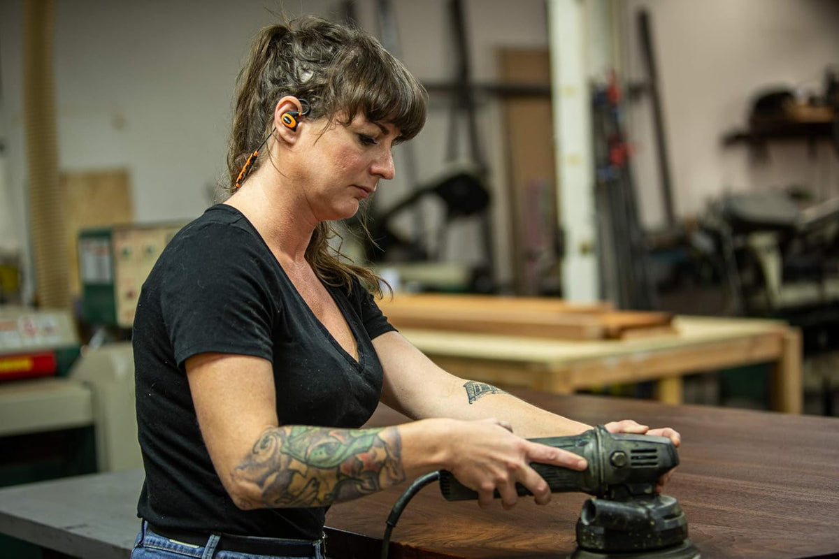 Safety Orange Bluetooth Earplug Headphones, 27 dB Noise Reduction, 16+ Hour Battery, IP67, Noise Cancelling Mic S1216