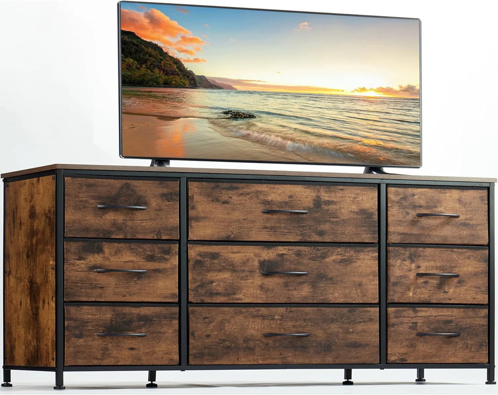 Black 9 Drawer Wide Dresser TV Stand S947647