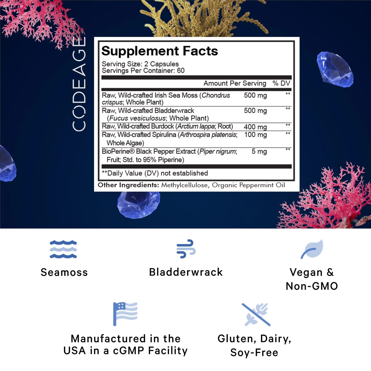 Irish Sea Moss, Bladderwrack, Burdock Root & Spirulina 120 ct Z8236