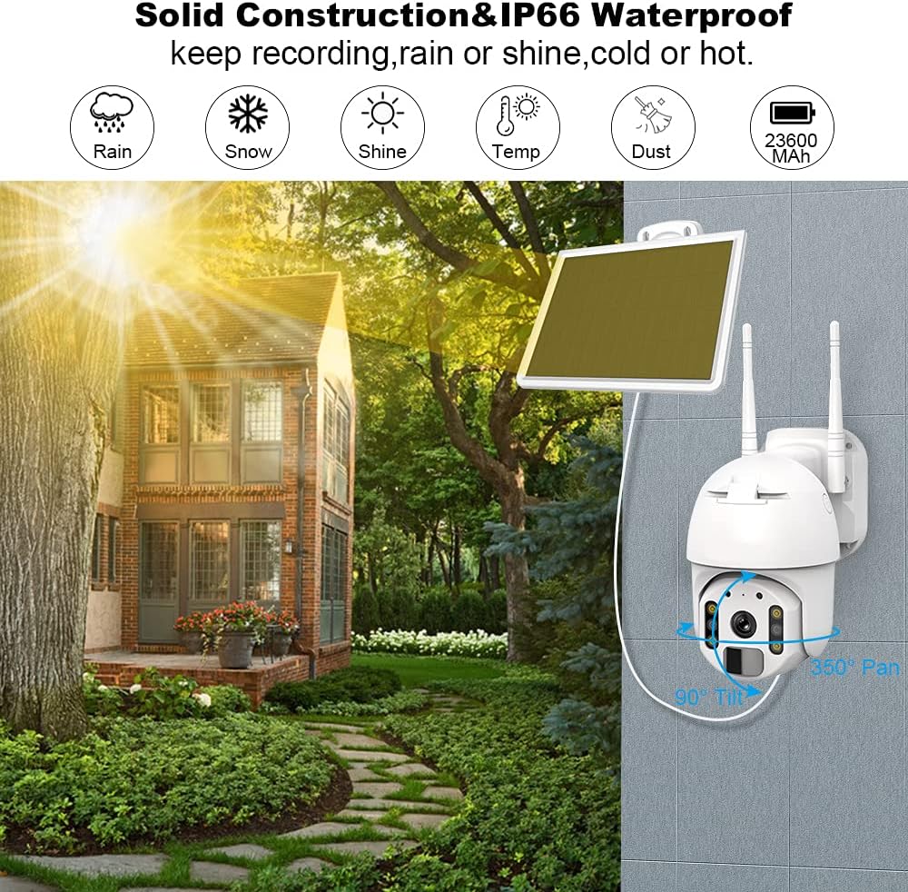 Wireless Solar Rechargeable PTZ Security Camera with Color Night Vision I907583