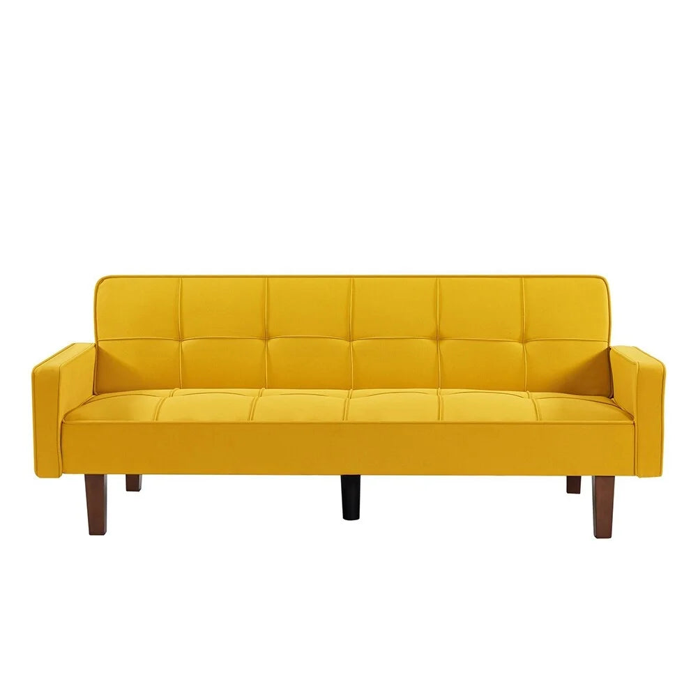 Yellow Linen Upholstered Sofa Bed with Solid Wood Feet T29228
